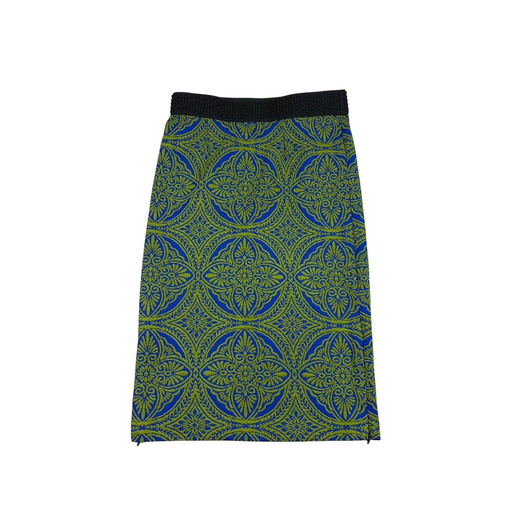 Maeve Anthropologie Blue Green Damask Medallion Jacquard Pencil Midi Skirt XS